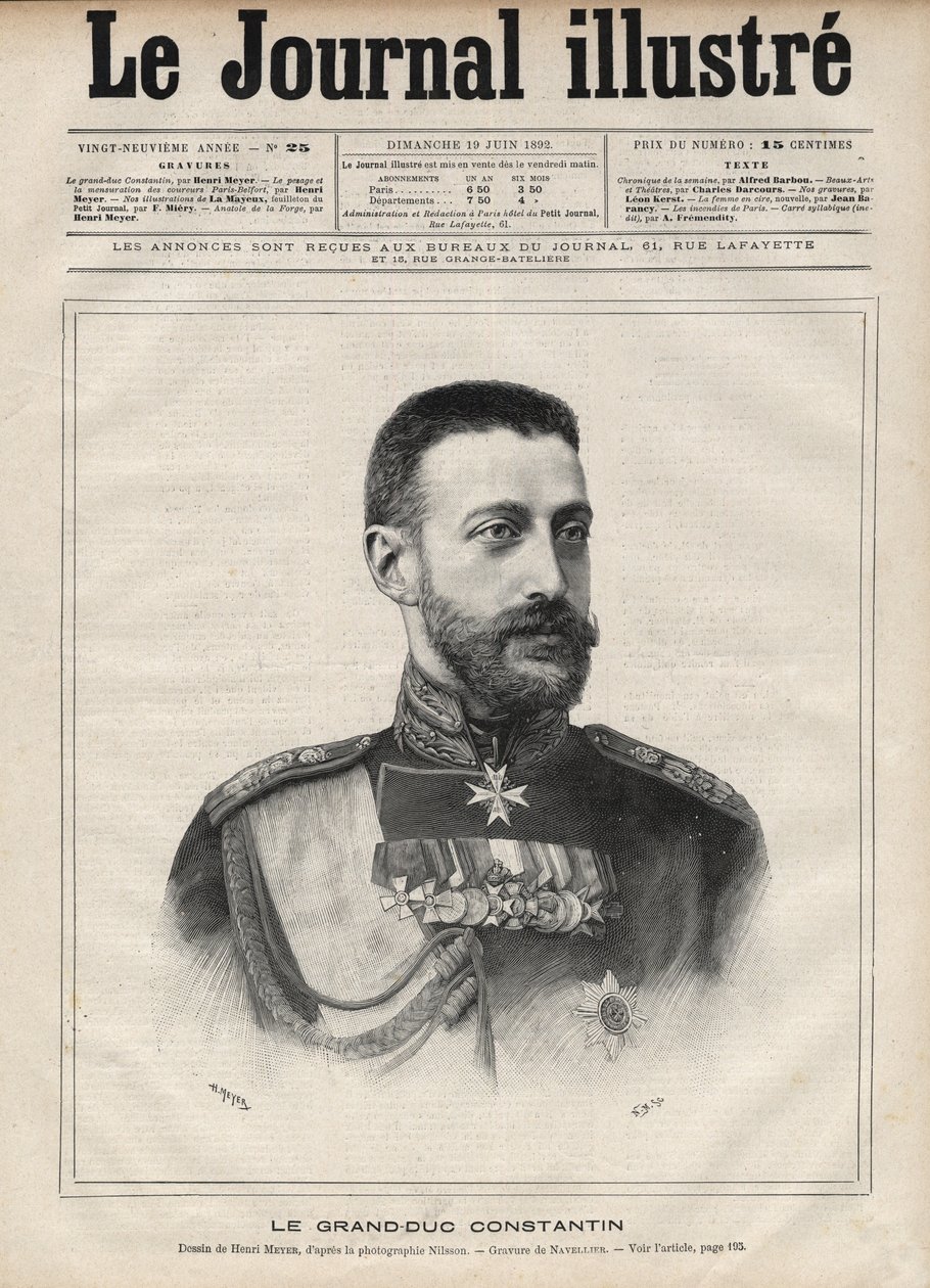 Ritratto del Granduca Costantino Nikolaievich di Russia da Edouard Felicien Eugene Navellier