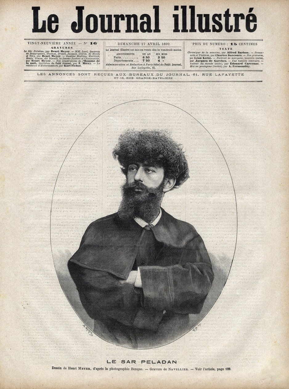 Il Sar Merodack Josephin Peladan, pseudonimo di Josephin Peladan (1858-1918) scrittore e occultista francese - Incisione di Navellier in 