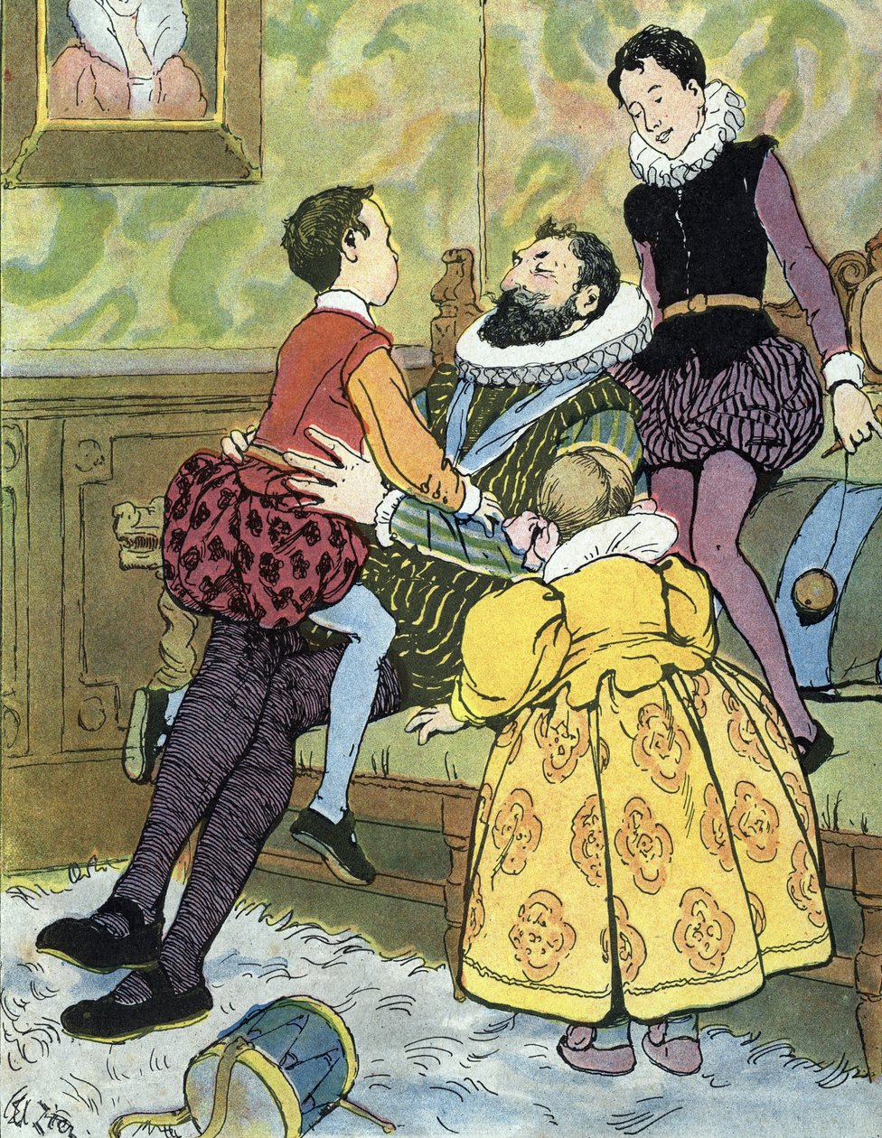 Re di Francia Enrico IV che gioca con i suoi figli (1553-1610) Illustrazione di Edouard Zier in 