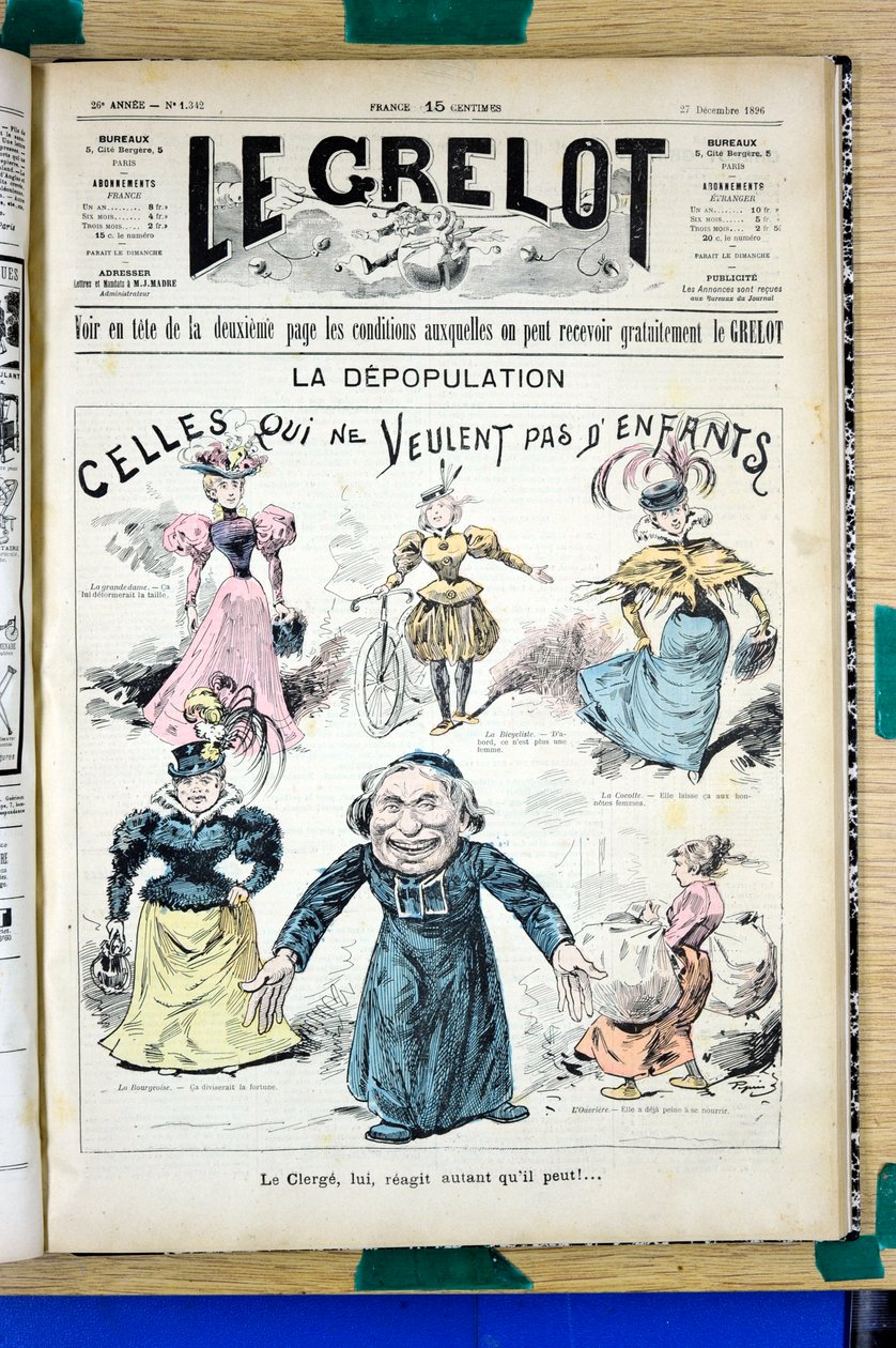 Copertina di "Le Grelot", numero 1342, Satirico a colori da Edouard Guillaumin Pepin