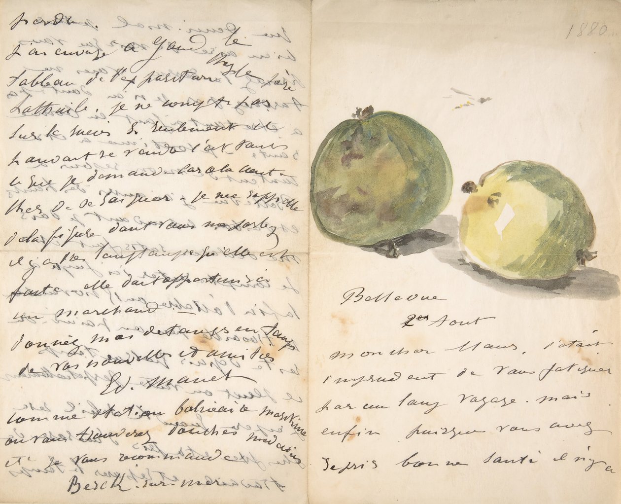 Lettera a Eugène Maus, decorata con due mele da Édouard Manet