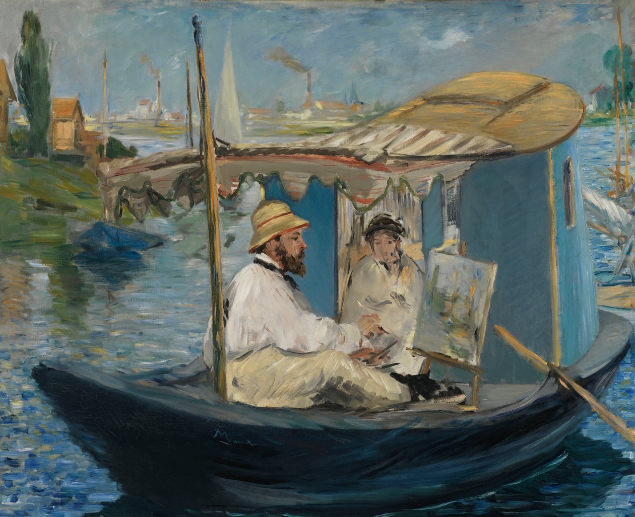 Claude Monet che dipinge nella sua barca-studio da Édouard Manet