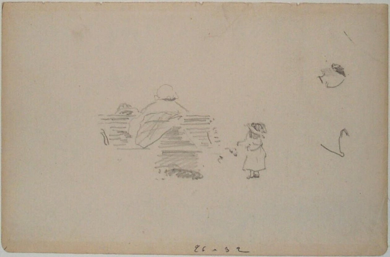 Schizzo di una donna seduta su una panchina e un bambino vicino (foglio da un taccuino), circa 1864-1868 da Édouard Manet