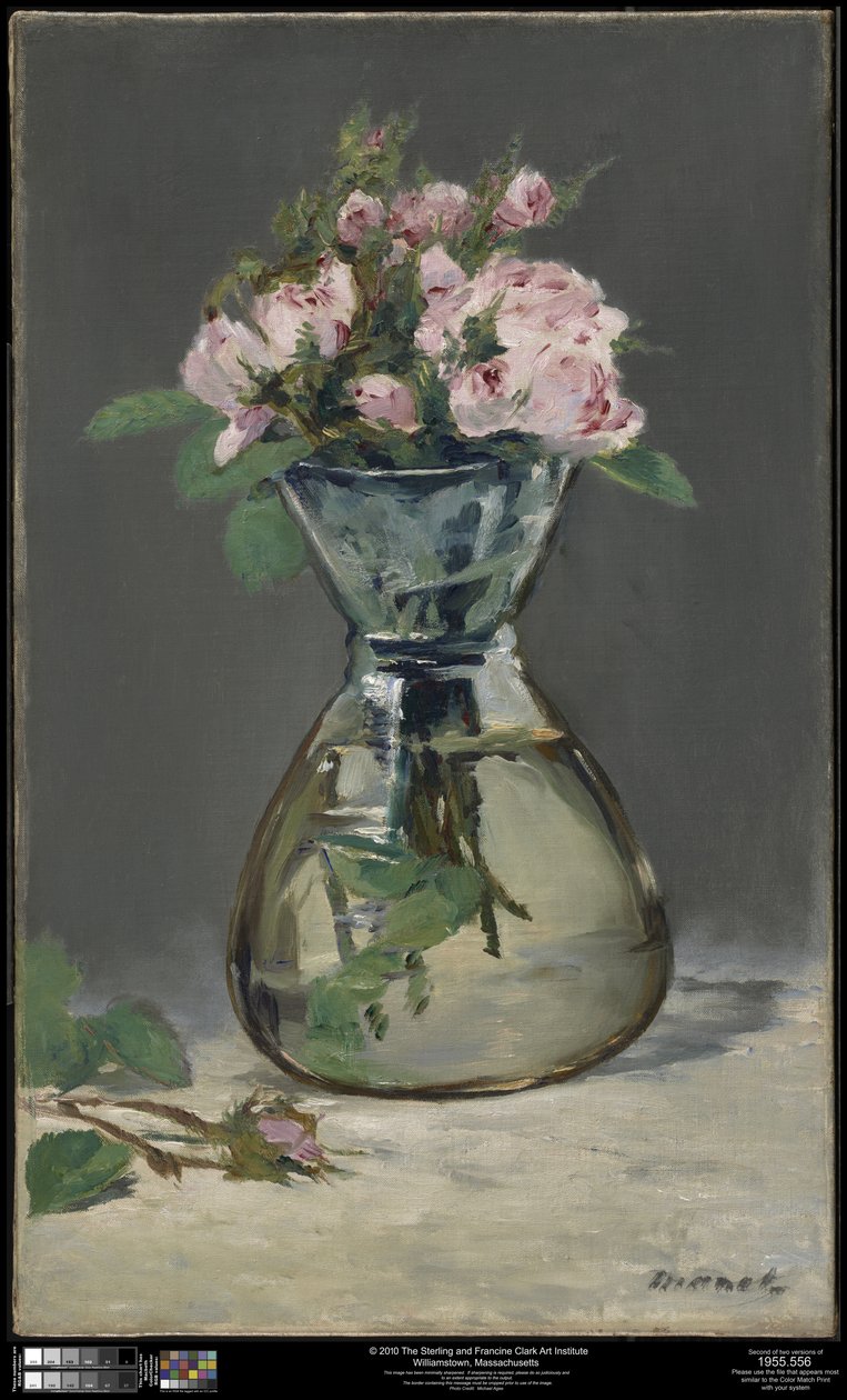Rose muschiose in un vaso da Édouard Manet