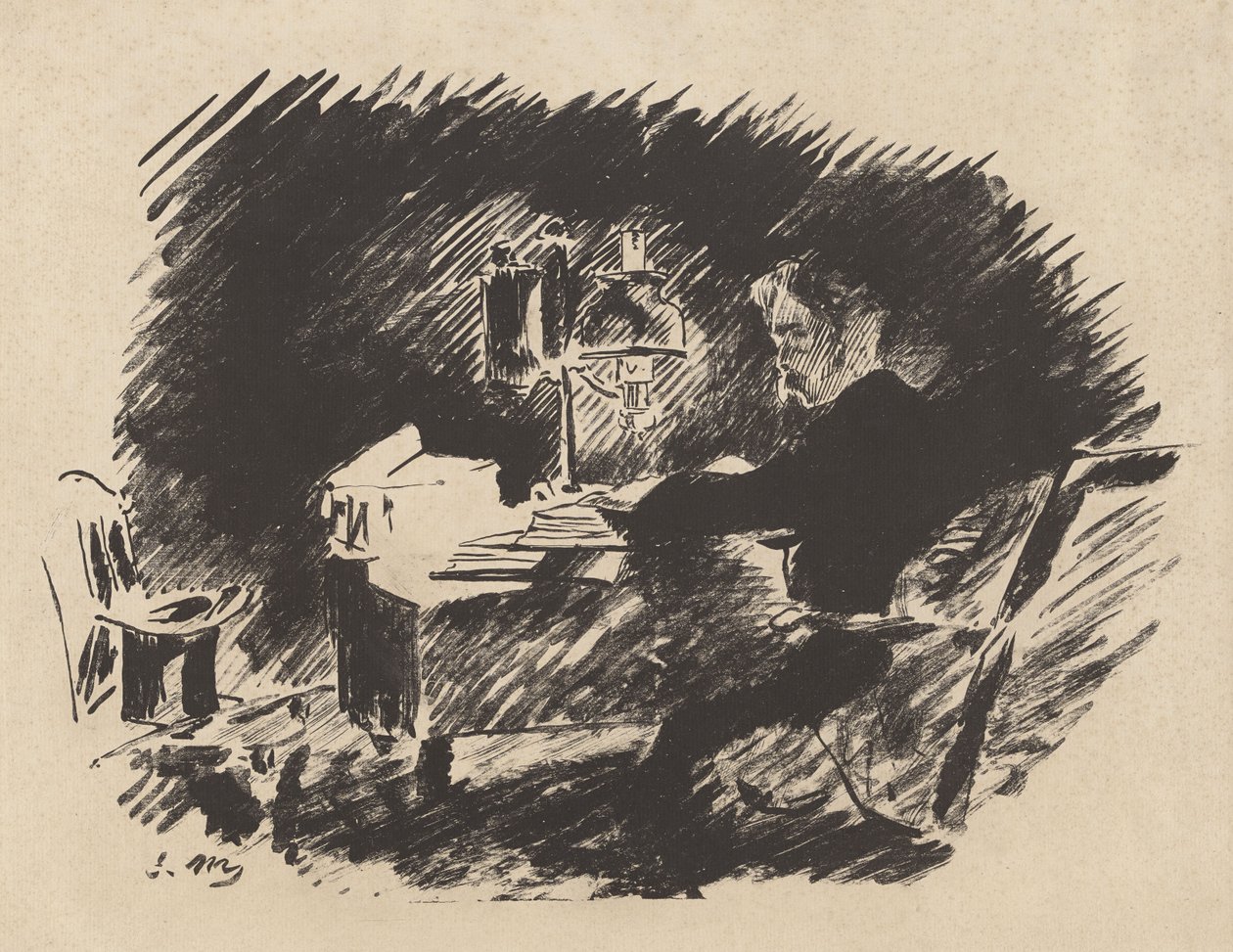 Sotto la lampada, dalla traduzione di Stéphane Mallarmé de Il corvo di Edgar Allan Poe da Édouard Manet