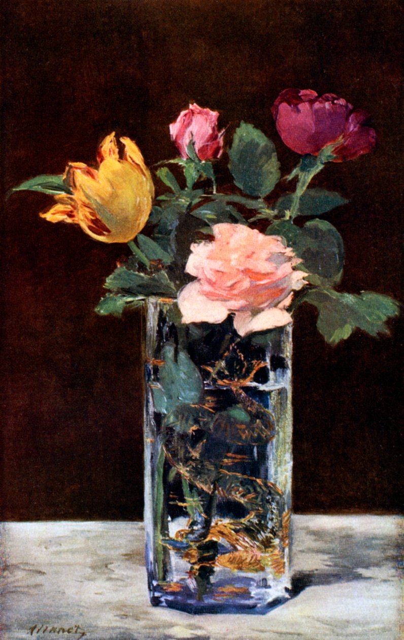 Natura morta con rose e tulipani in un vaso a forma di drago, 1882-1931 da Édouard Manet
