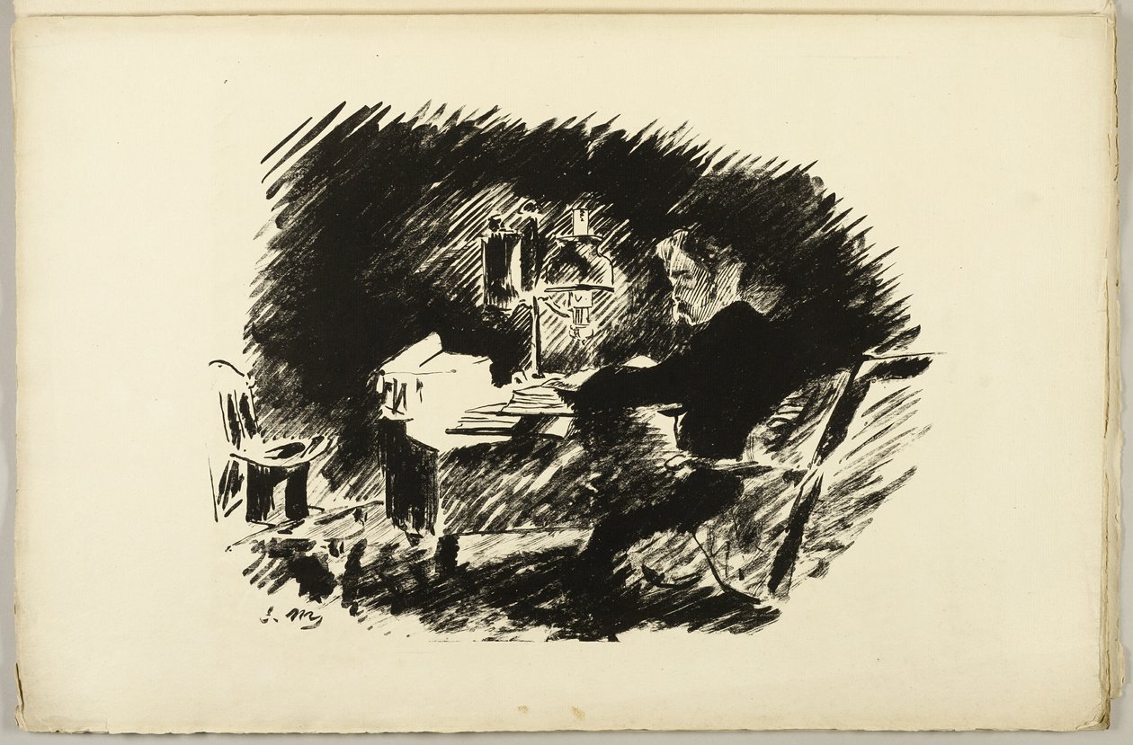 Sotto la lampada ("Una volta, in una notte cupa..."), da Il Corvo da Édouard Manet