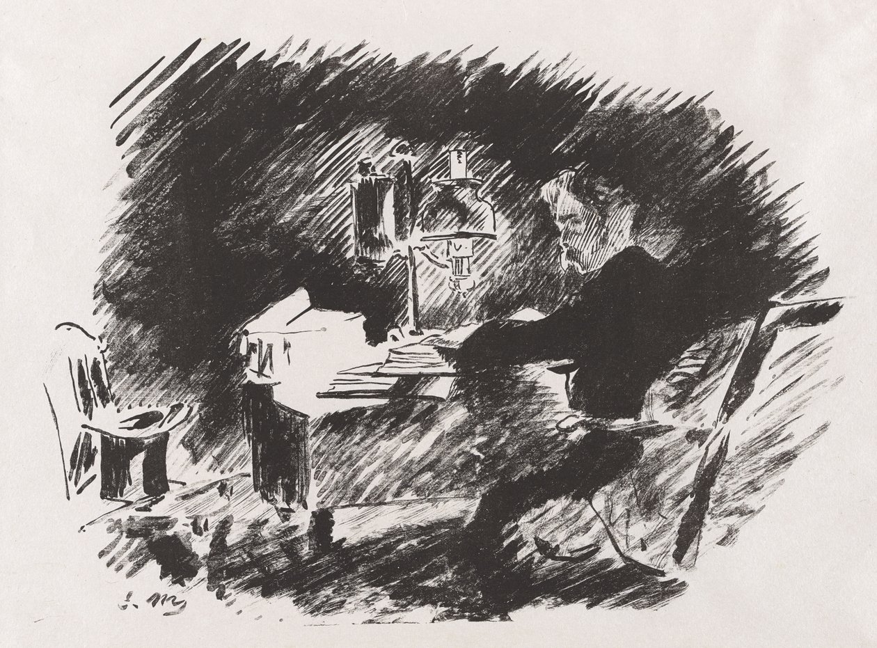 Sotto la lampada, dalla traduzione di Stéphane Mallarmé di Il corvo di Edgar Allan Poe da Édouard Manet