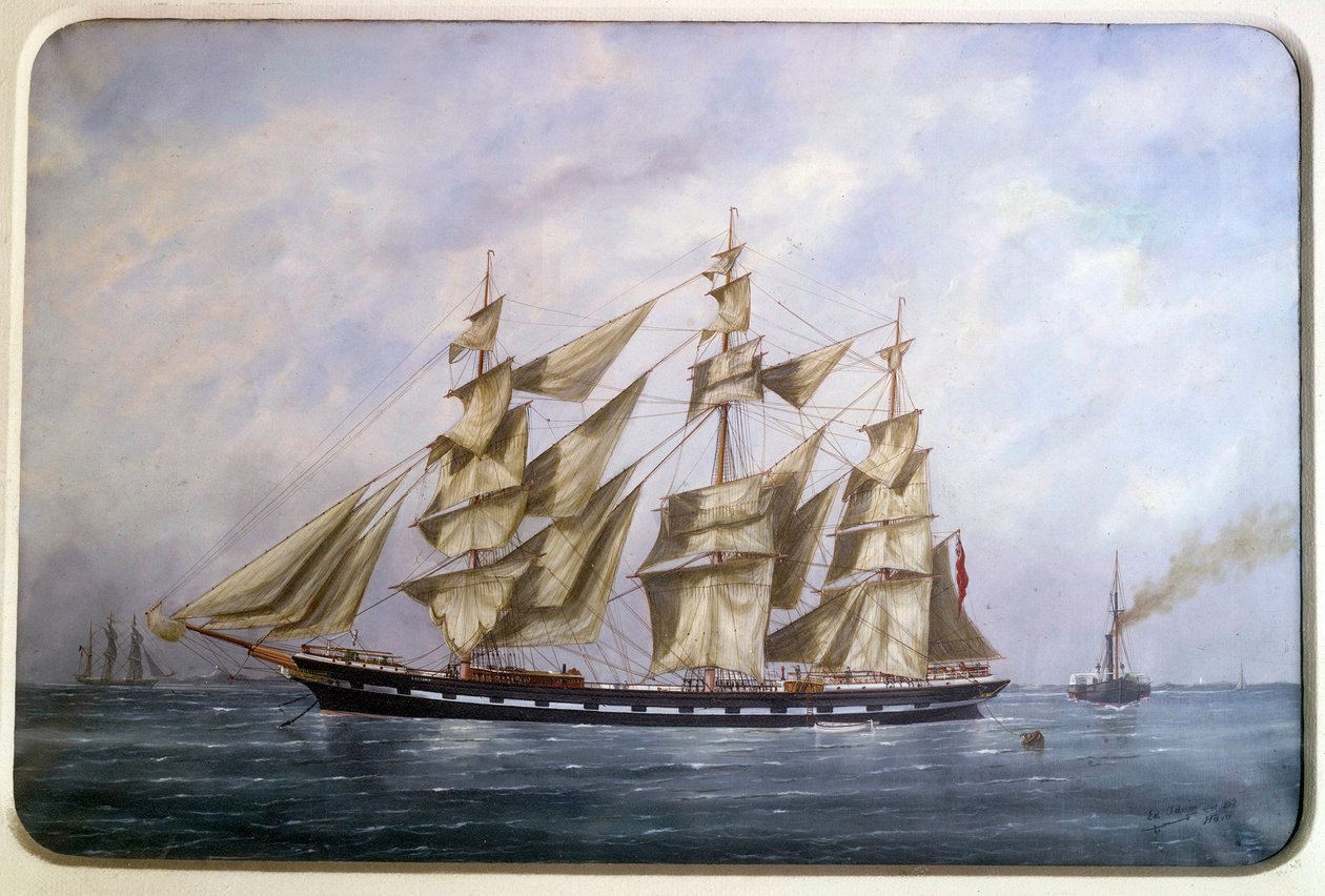 Il Rossdhu, tre navi inglesi con vele asciutte da Edouard Marie Adam