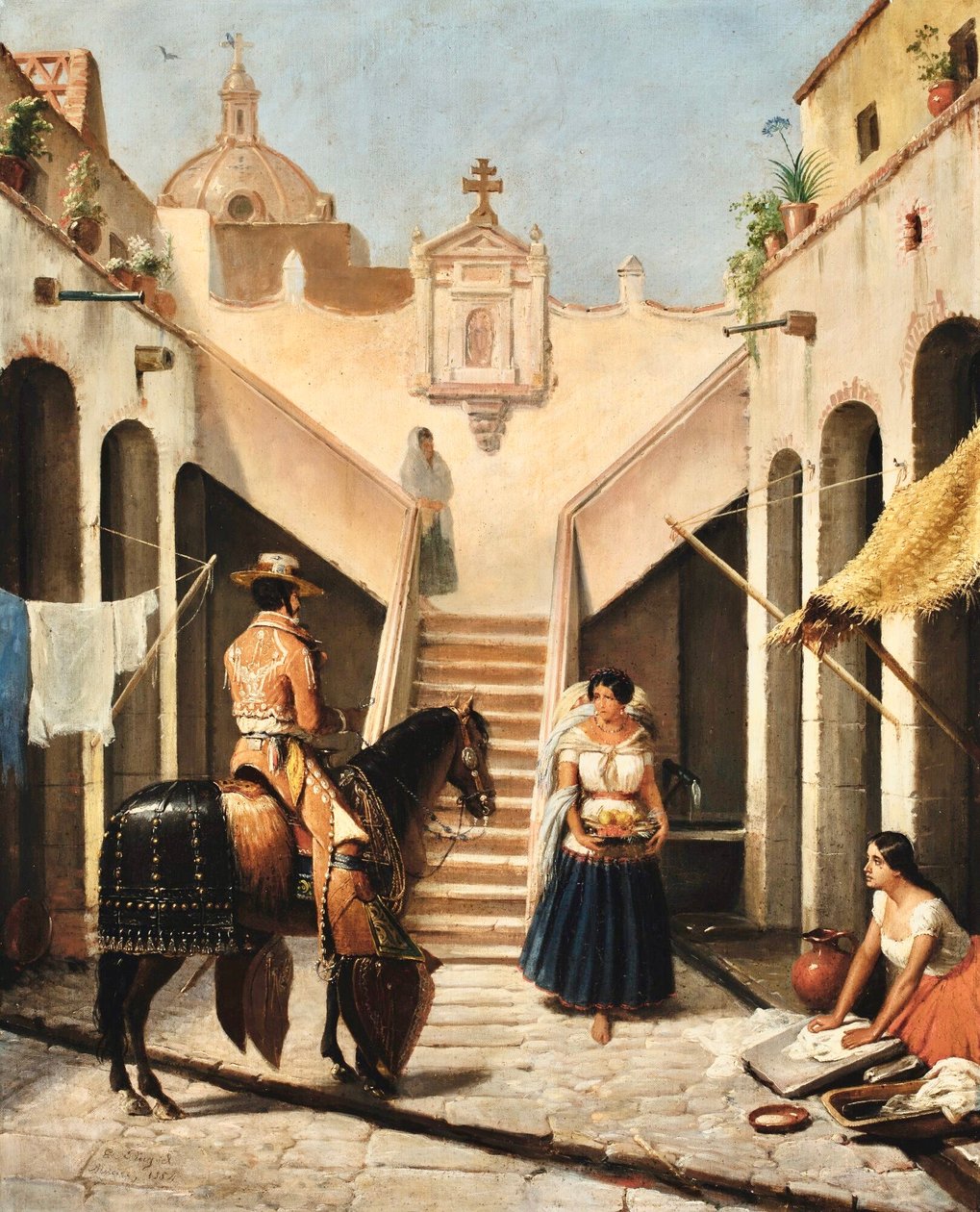 Chinaco e indiano nel cortile messicano da Edouard Pingret