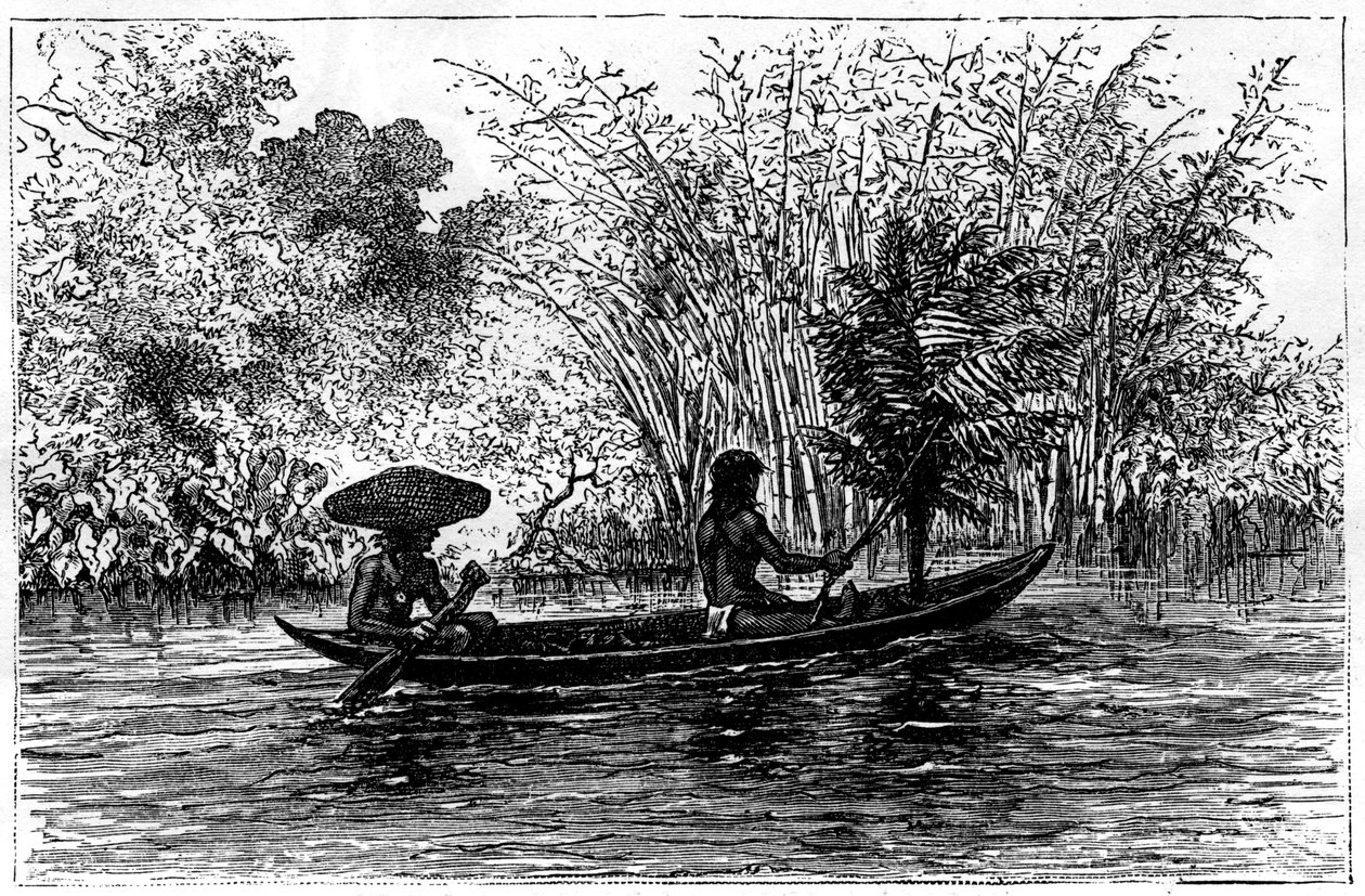 Canoa nel fiume Essequibo, Guyana, XIX secolo da Edouard Riou