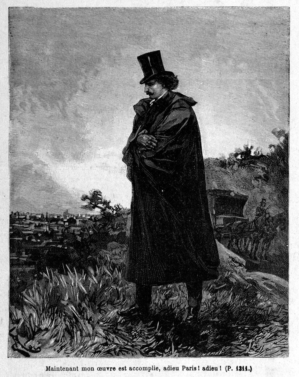 Edmond Dantès, il Conte di Montecristo lascia Parigi - Incisione di Riou, in “Il Conte di Montecristo” di Alexandre Dumas, Rouff & Cie da Edouard Riou