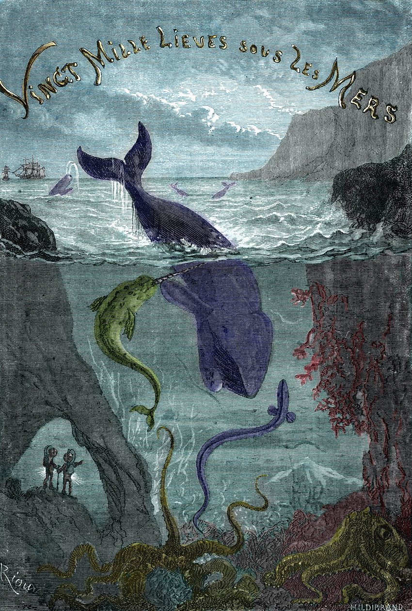 Incisione del libro di Jules Verne "Ventimila leghe sotto i mari" da Edouard Riou