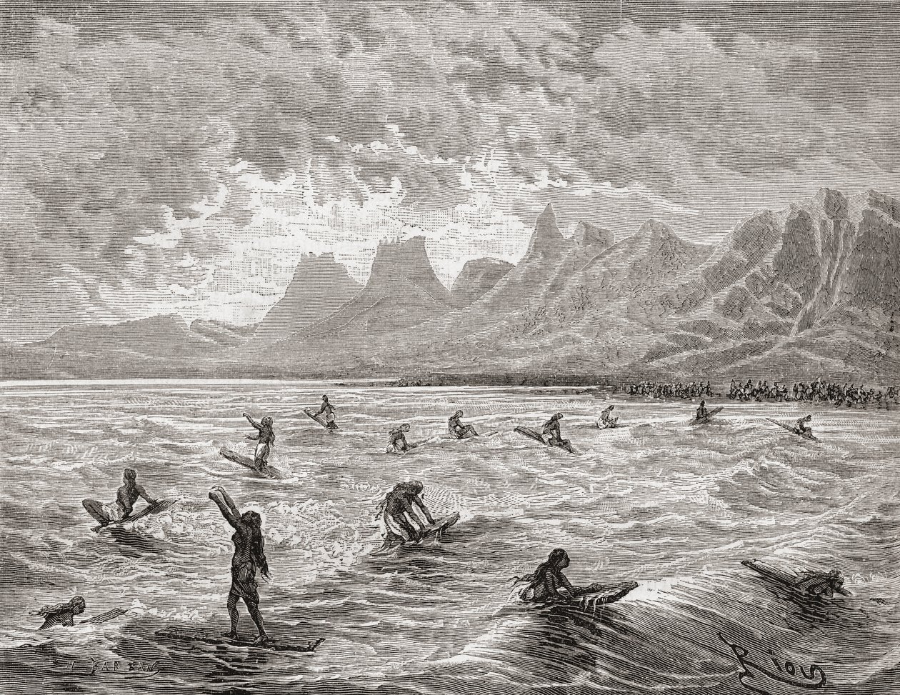 Hawaiani che fanno surf, illustrazione da 
