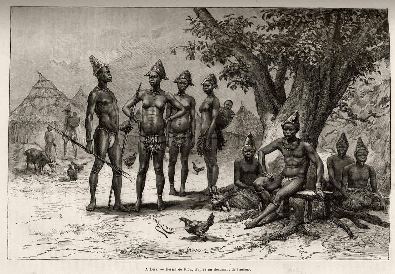 A Lera, tipi di Mandes. Incisione di Riou, per illustrare la storia Dal Niger al Golfo di Guinea di Capitano Louis Gustave Binger, in Le tour du monde, nouveau journal des voyages, sotto la direzione di Edouard Charton da Edouard Riou