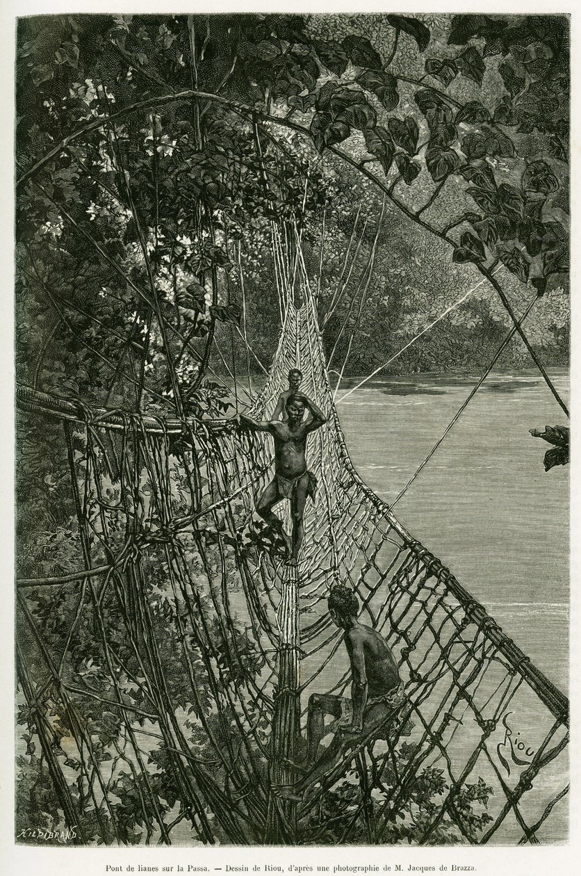 Ponte di liane sul Passa (incisione) da Edouard Riou
