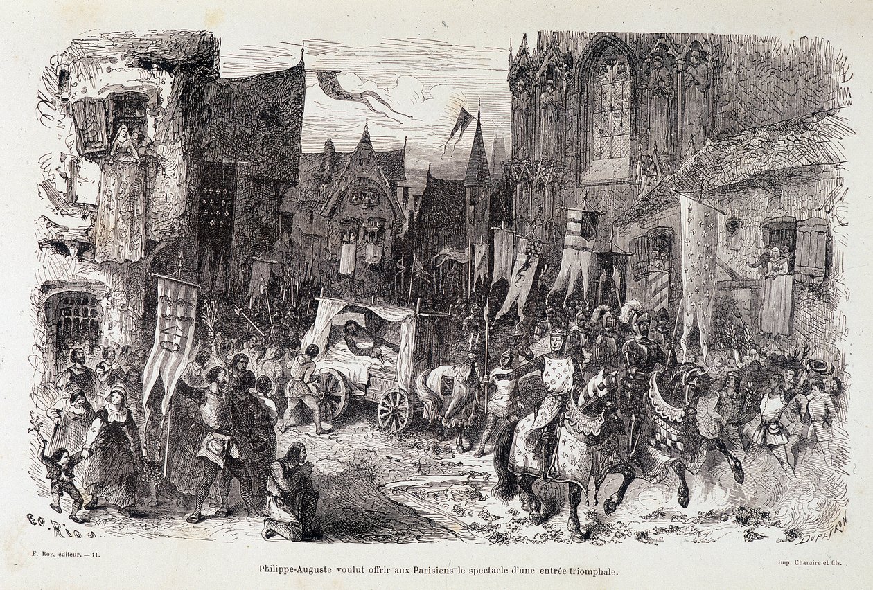 Filippo Augusto voleva offrire ai parigini lo spettacolo di una partenza trionfale. sd. XII secolo da Edouard Riou