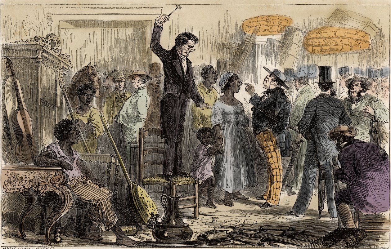 Mercato degli schiavi a Rio de Janeiro, Brasile - Una vendita di schiavi a Rio de Janeiro, disegno di Riou da Edouard Riou