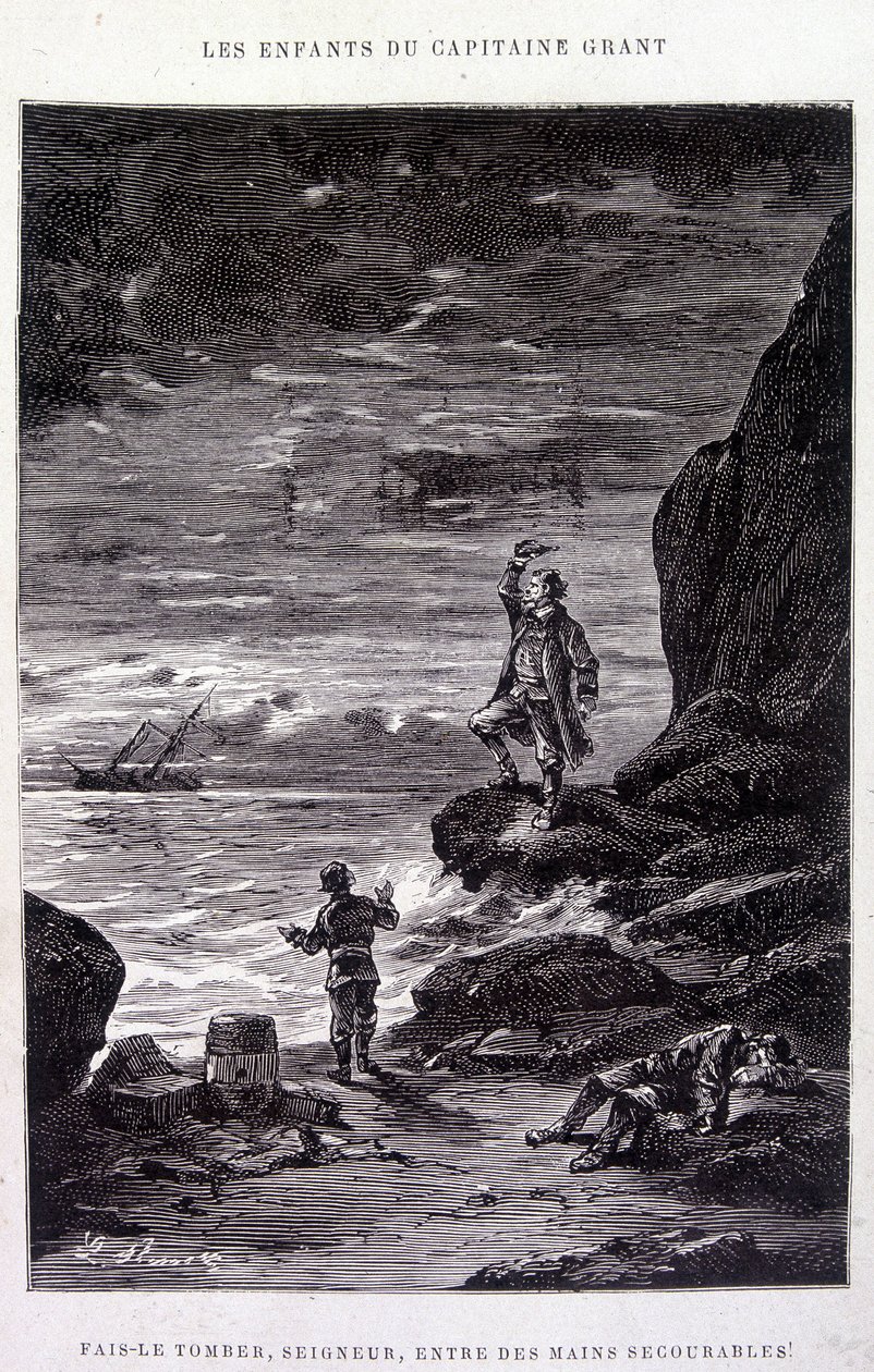Portalo giù, Signore, nelle mani scoraggiate! in "I Figli del Capitano Grant" di Jules Verne da Edouard Riou