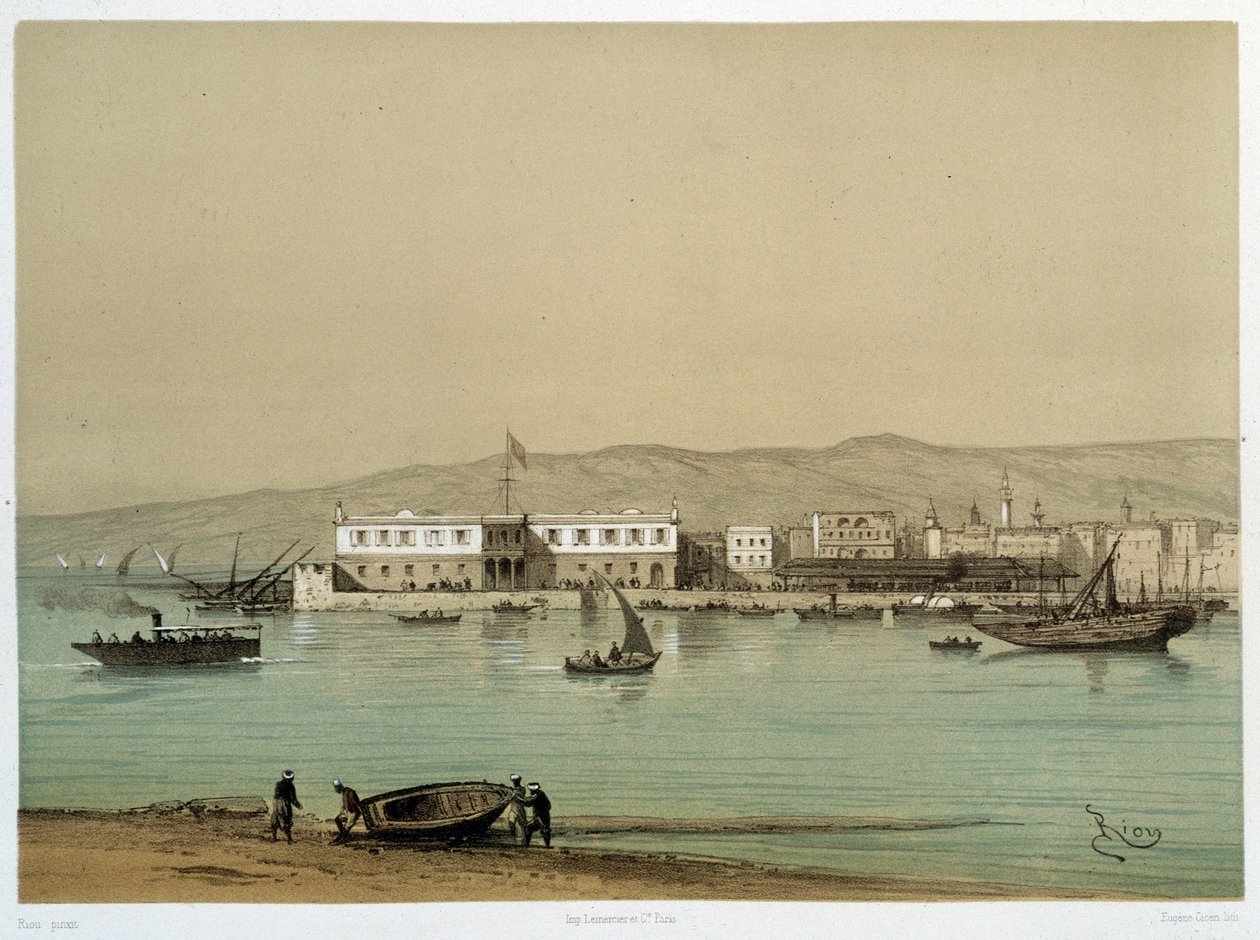 Veduta del Canale in "Inaugurazione del Canale di Suez" di G. Nicole. 1869 da Edouard Riou