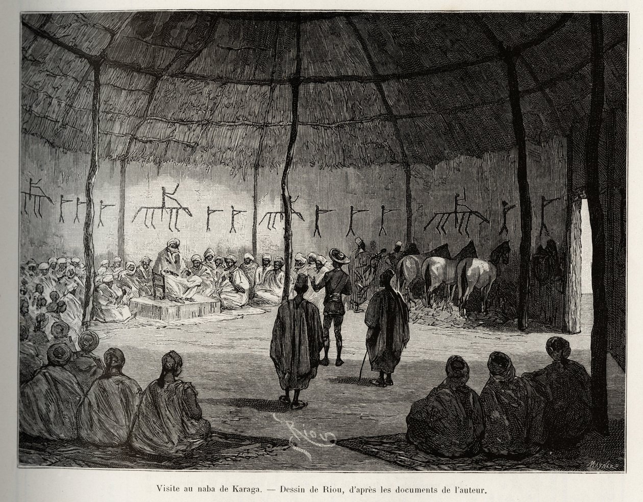 Visita al Naba di Karaga (Ghana). Incisione di Riou, per illustrare la storia Dal Niger al Golfo di Guinea di Capitano Louis Gustave Binger, in Le tour du monde, nouveau journal des voyages, sotto la direzione di Edouard Charton da Edouard Riou