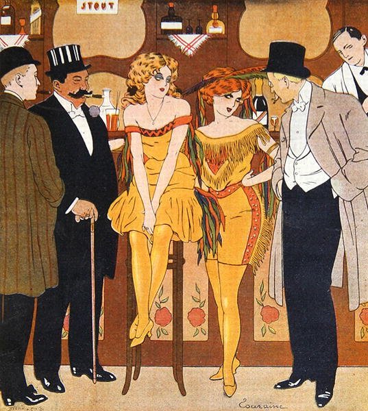 Caricatura di prostitute con i loro clienti, da 