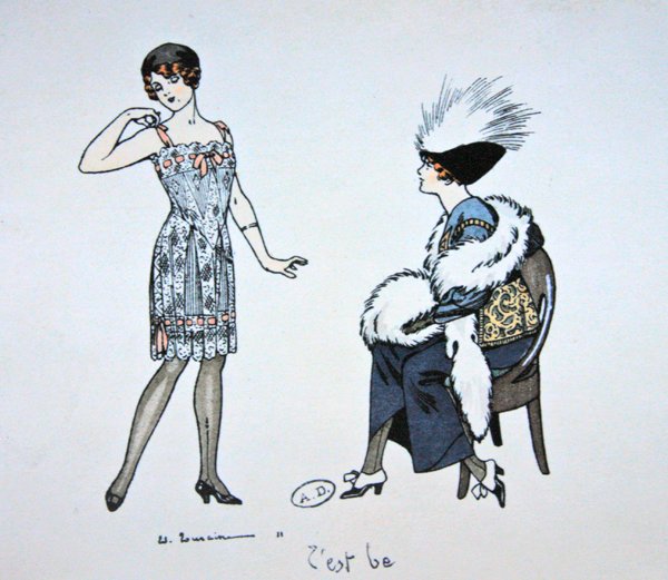 Manichino che mostra una sottoveste a un cliente, c.1912 da Edouard Touraine