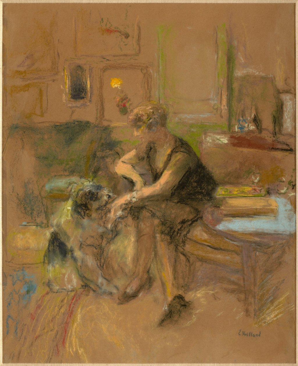 Gabrielle Jonas gioca con un cane da Edouard Vuillard