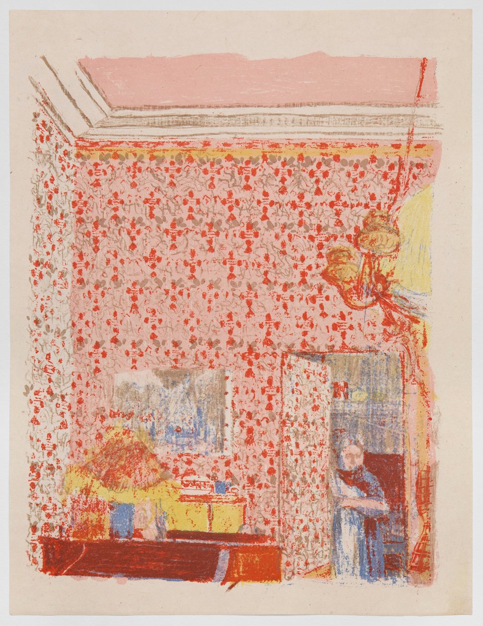 Innenraum mit rosa Tapete I, aus der Serie „Landschaften und Innenräume“ da Edouard Vuillard