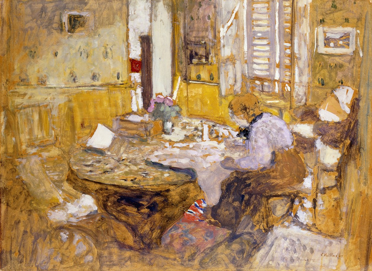 Madame Vuillard che legge nella sala da pranzo, rue Truffant da Edouard Vuillard