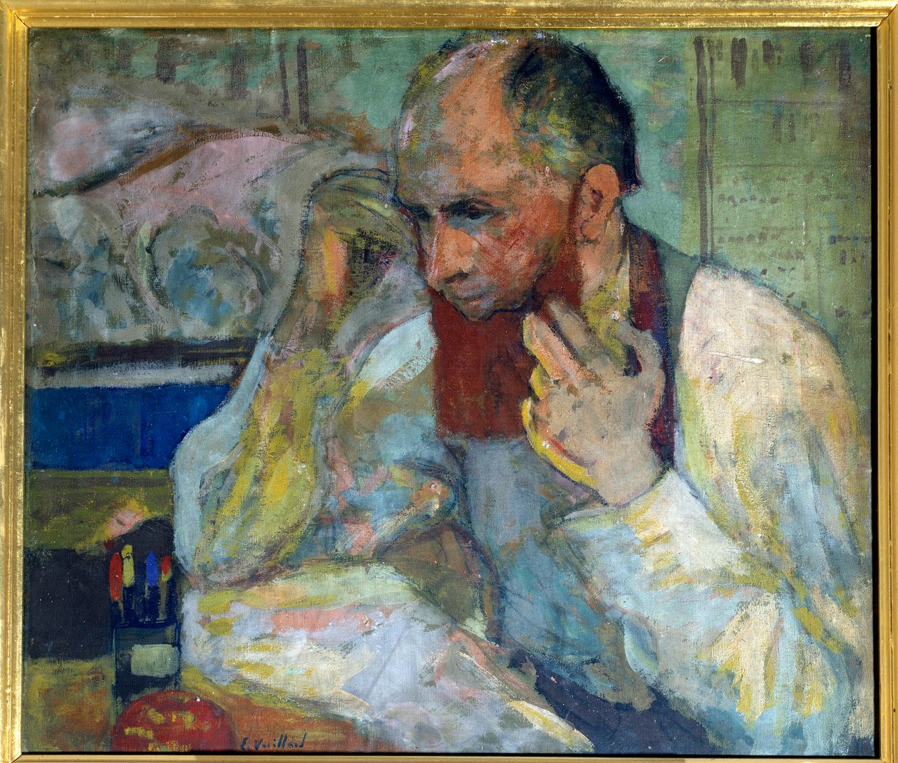 Il comico Aurelien Lugne Poe si trucca, XX secolo, Parigi, Comédie des Champs-Élysées da Edouard Vuillard