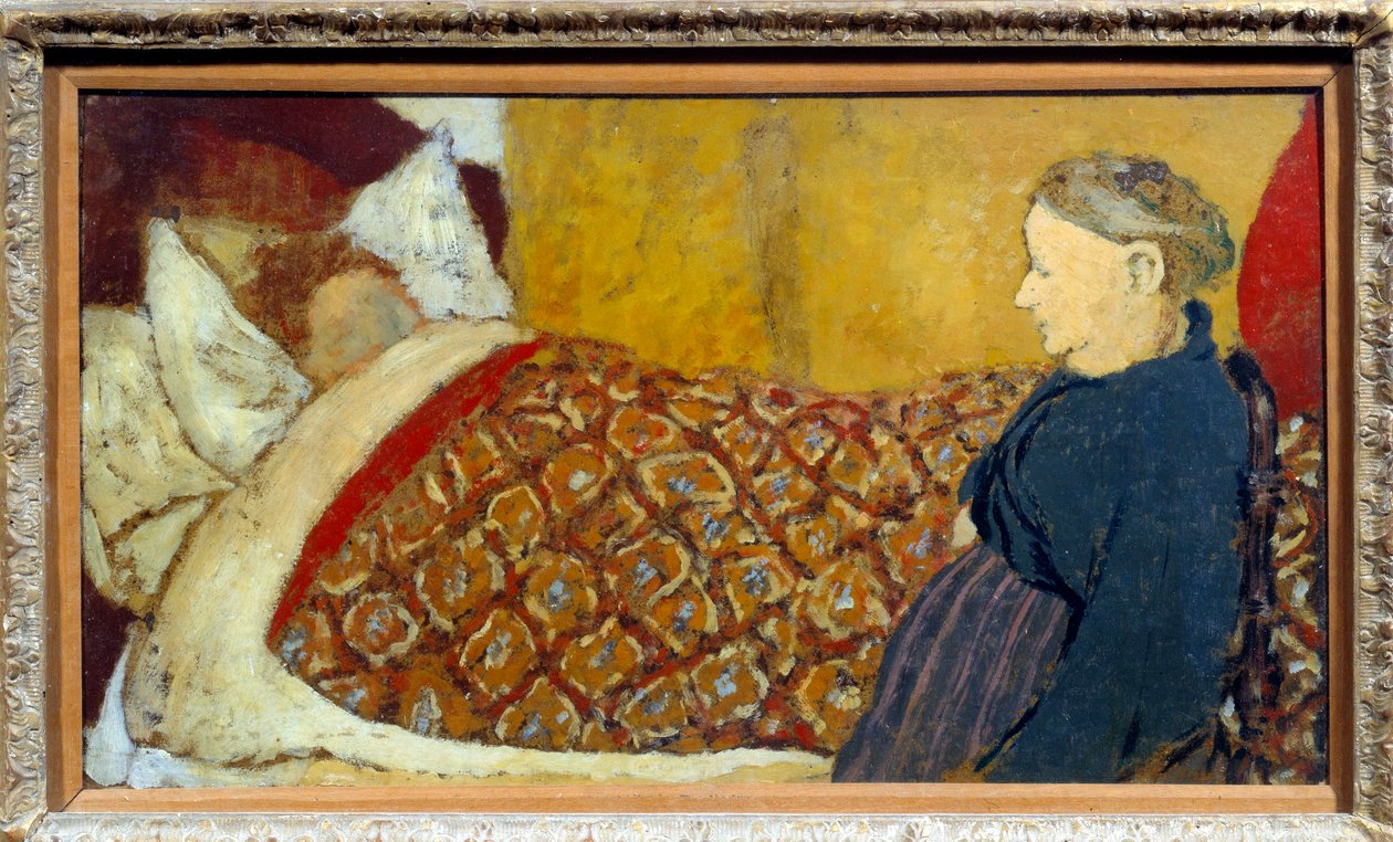 La ninna nanna Una nonna canta una ninna nanna o racconta una storia a un bambino per farlo dormire. Cartone marouflé su pannello di legno Parcheque di Edouard Vuillard da Edouard Vuillard
