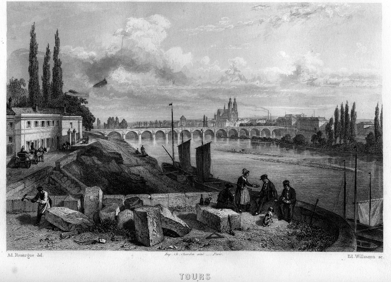 Veduta della città di Tours, Indre-et-Loire, Centro, Francia. Incisione di Willmann in 