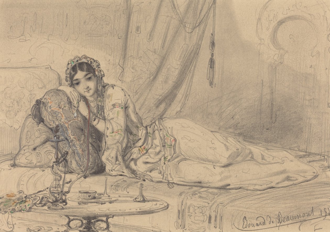 Donna Medio Orientale Distesa in un Ambiente Esotico da Edouard de Beaumont
