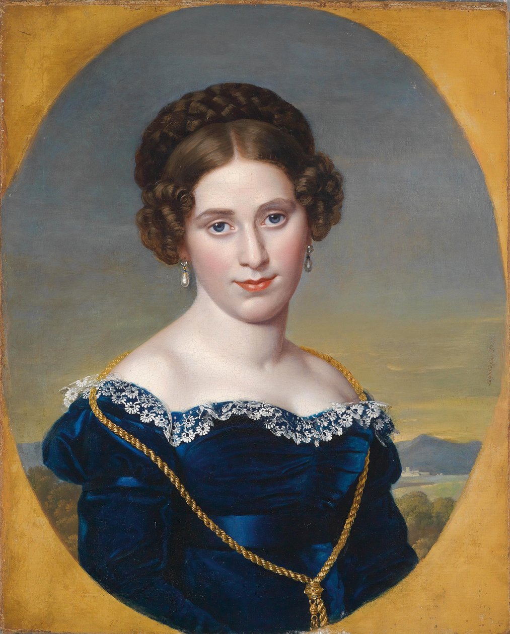 Ritratto di una giovane donna / Ritratto di una signora con sfondo paesaggistico da Eduard Friedrich Leybold
