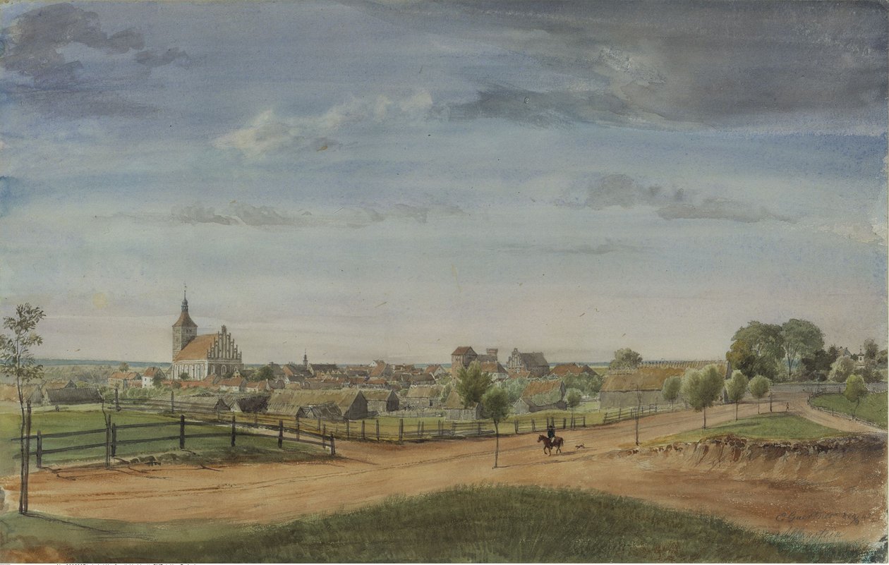 Allenstein [Prussia Orientale] con incrocio stradale in primo piano da Eduard Gaertner