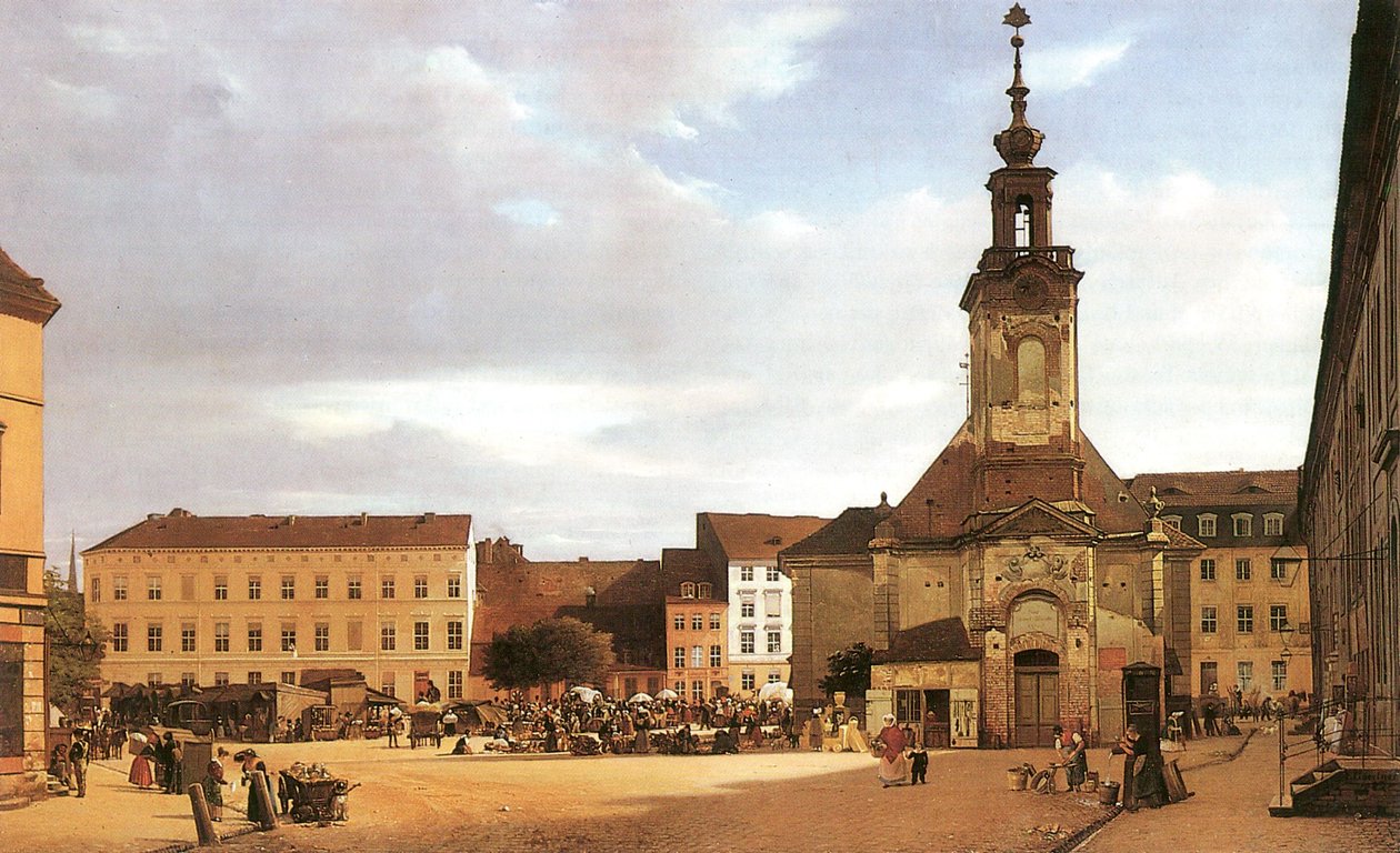 Russo: "Spittelmarkt di Berlino".
Tedesco: Spittelmarkt da Eduard Gaertner