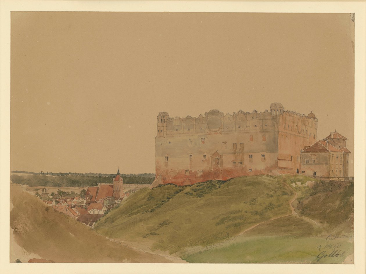 Rovine del castello a Gollub, a sinistra la città da Eduard Gaertner