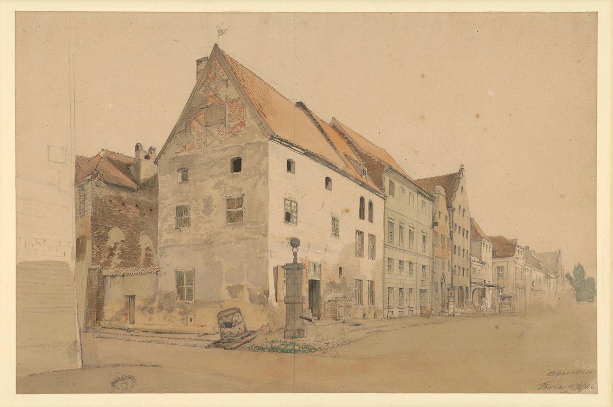 Strada a Thorn con la casa natale di Niccolò Copernico da Eduard Gaertner