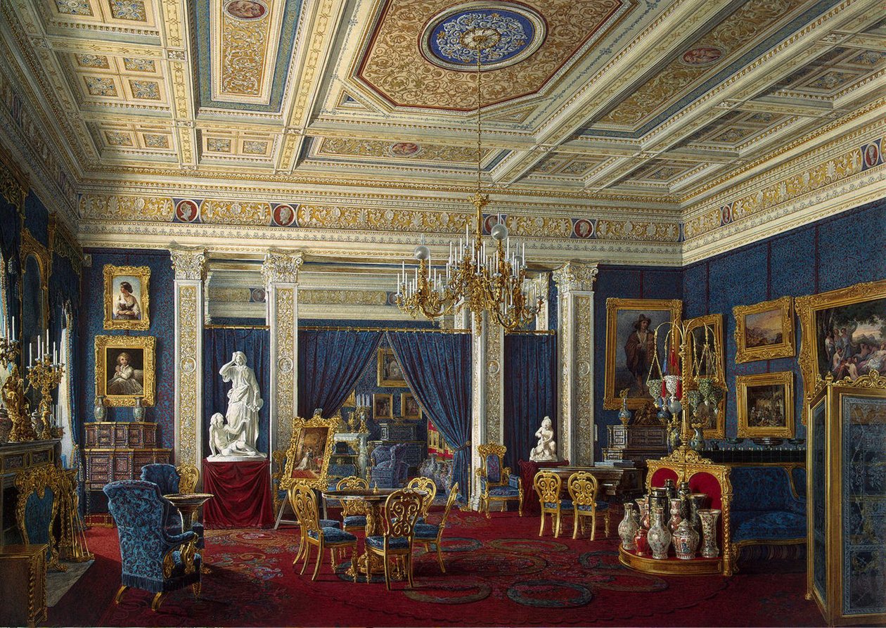 Sala dei disegni blu nel Palazzo Mariinsky a San Pietroburgo, metà del XIX secolo da Eduard Hau