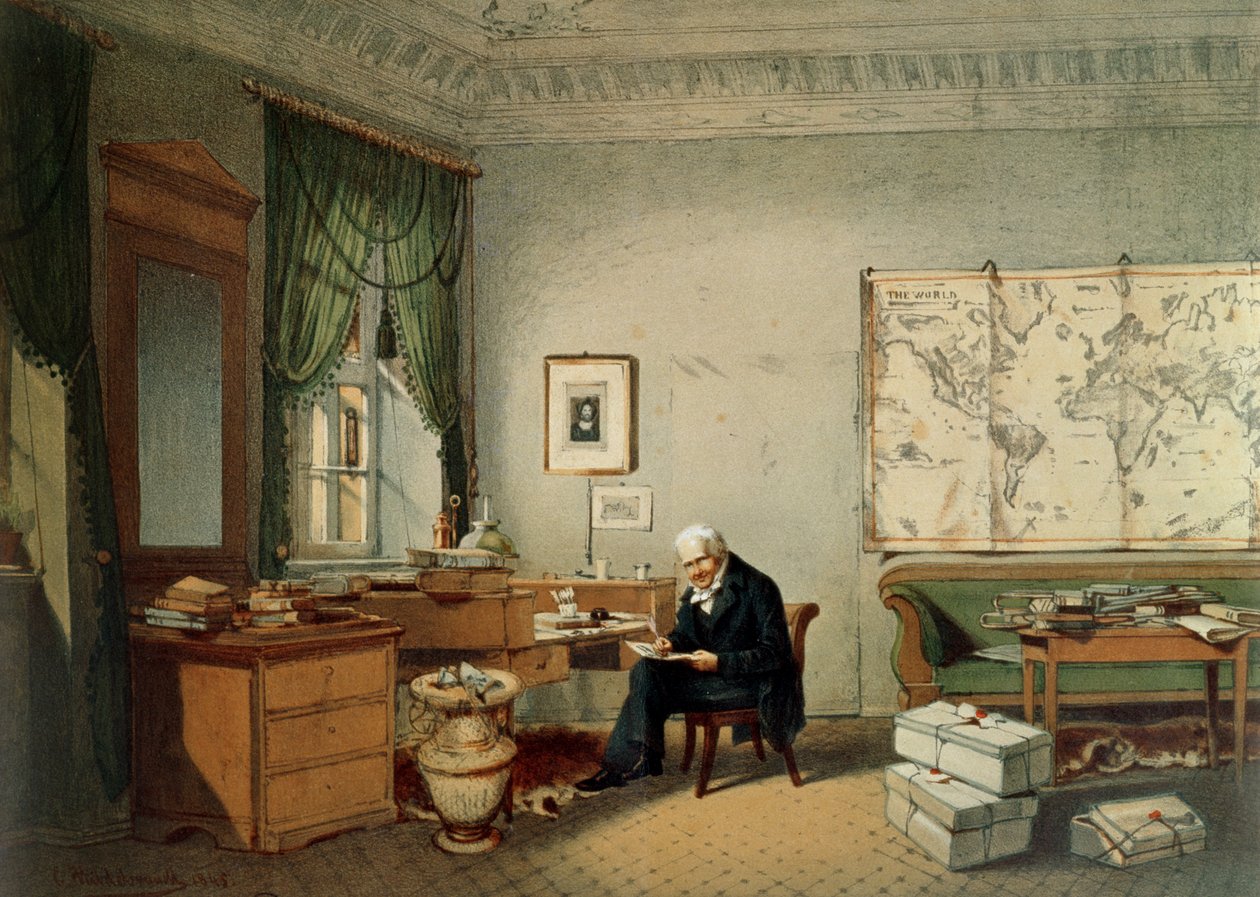 Barone Alexander von Humboldt nel suo studio da Eduard Hildebrandt
