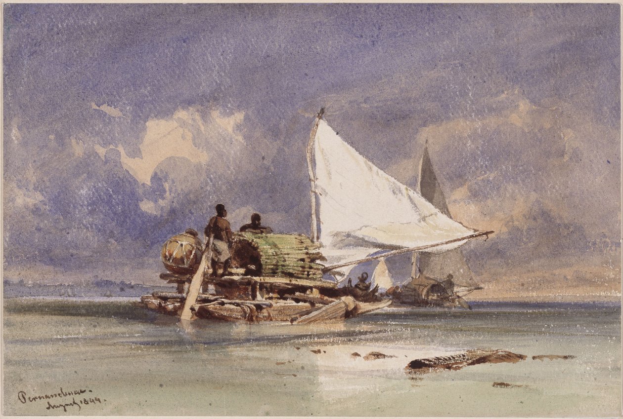 Jangadas in mare al largo di Pernambuco (Recife) da Eduard Hildebrandt