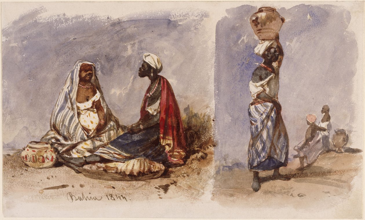 Due scene con venditrici ambulanti di Bahia, sedute e in piedi da Eduard Hildebrandt