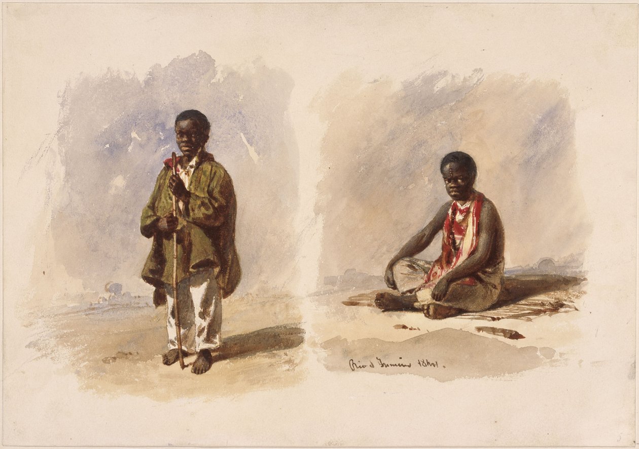 Due bambini afro-brasiliani; uno in piedi, l’altro seduto da Eduard Hildebrandt