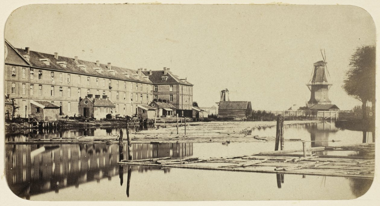 Vista della caserma Oranje-Nassau ad Amsterdam vista dalla fabbrica di garancina da Eduard Isaac Asser