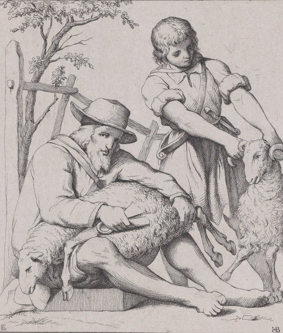 Due uomini che tosano pecore, ca. 1842 da Eduard Julius Friedrich Bendemann