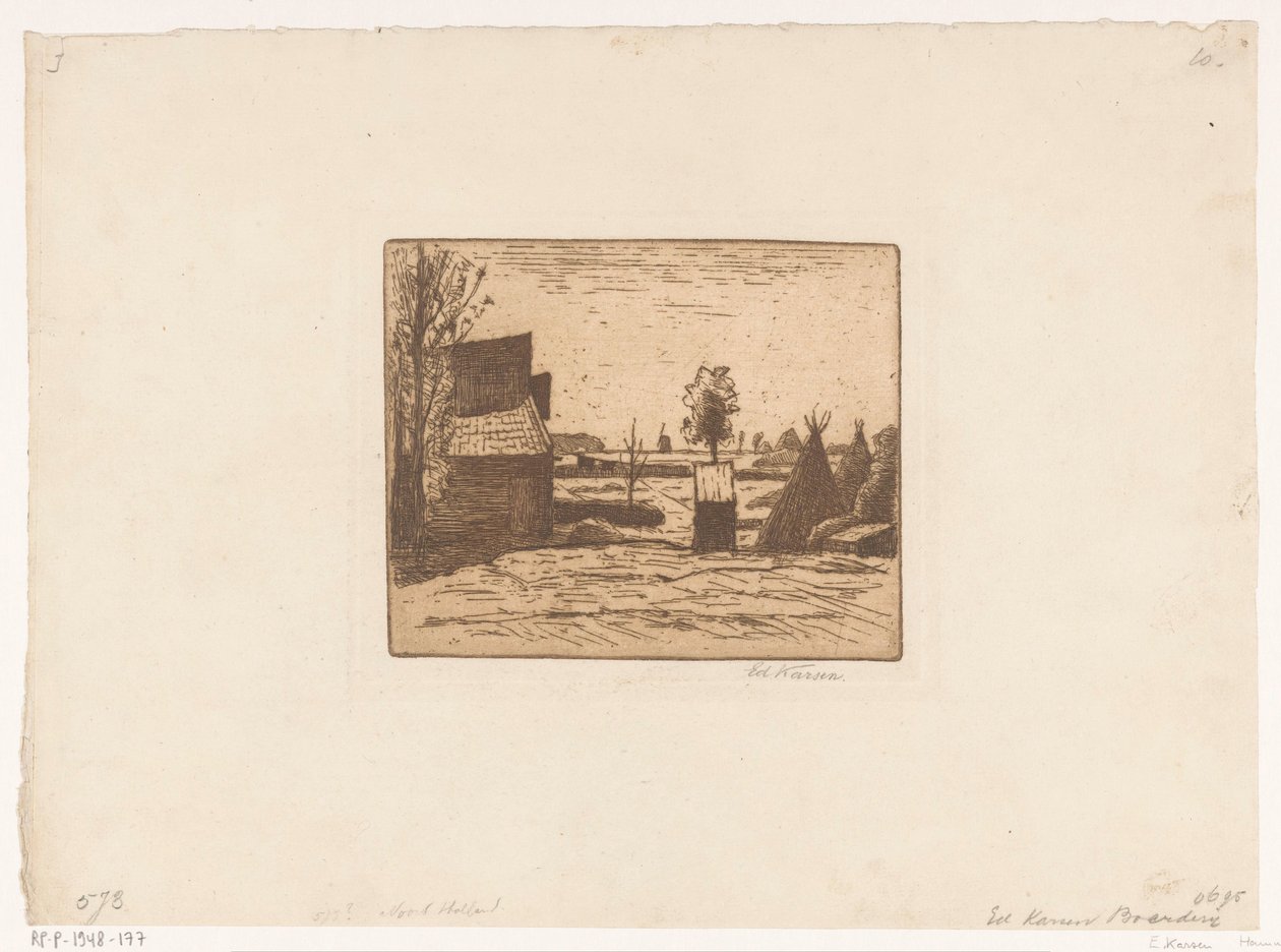 Cascina con fienile e covoni di fieno da Eduard Karsen (signed by artist)