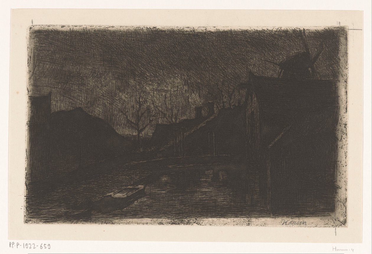 Paesaggio con case e mulino al tramonto da Eduard Karsen (signed by artist)