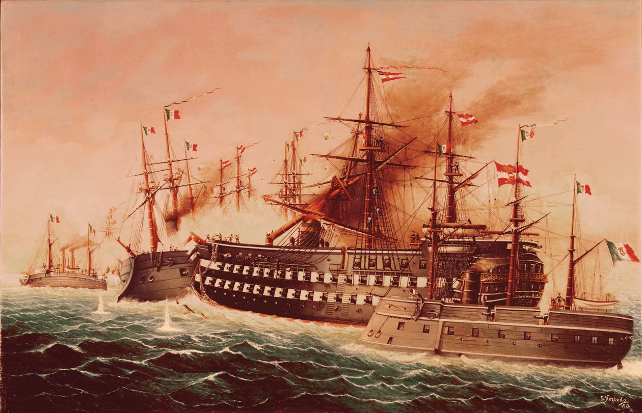 La battaglia navale di Lissa ... (dipinto su tela) da Eduard Nezbeda