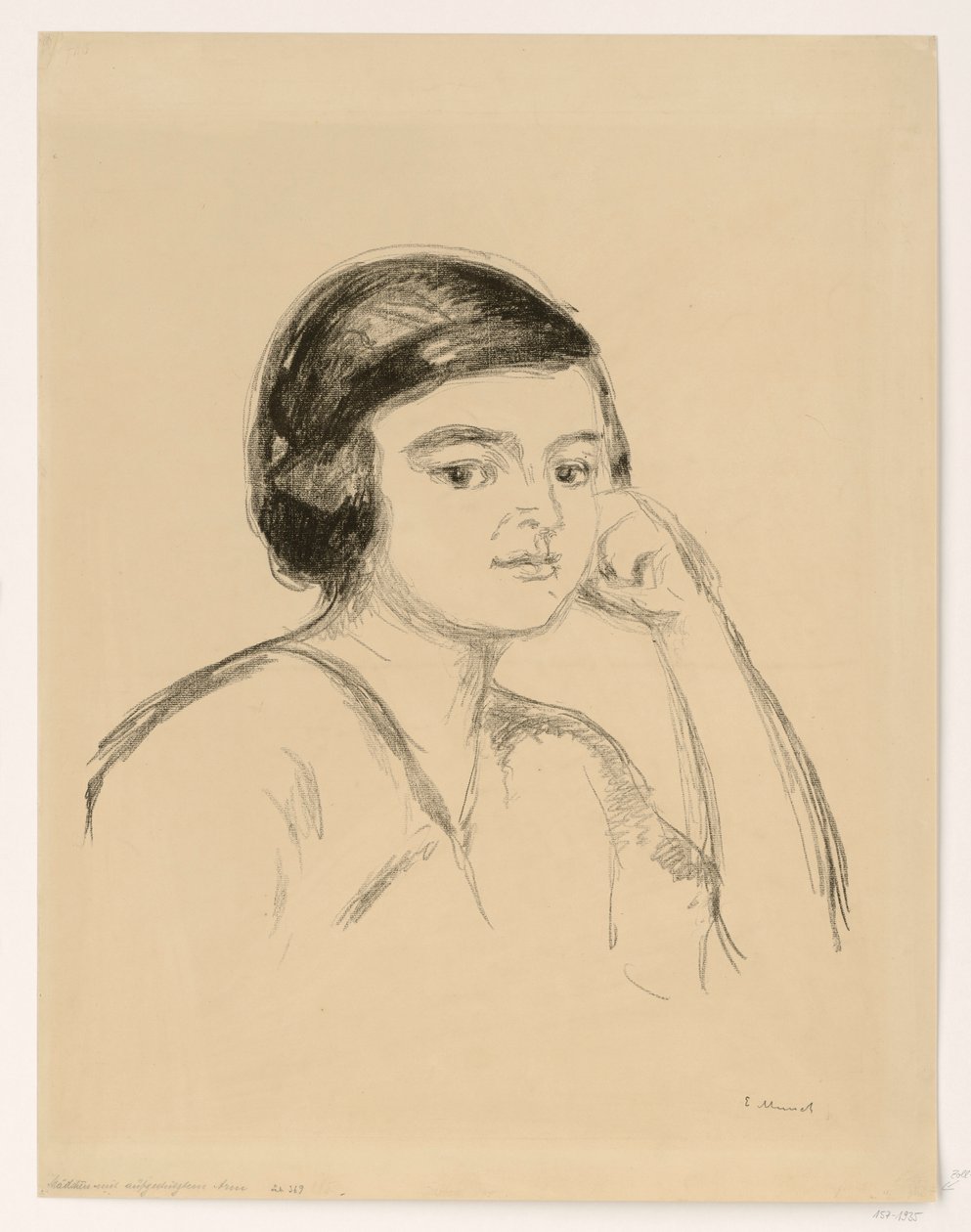 Giovane donna (giovane donna con la mano sulla guancia; ragazza con il braccio appoggiato) da Edvard Munch
